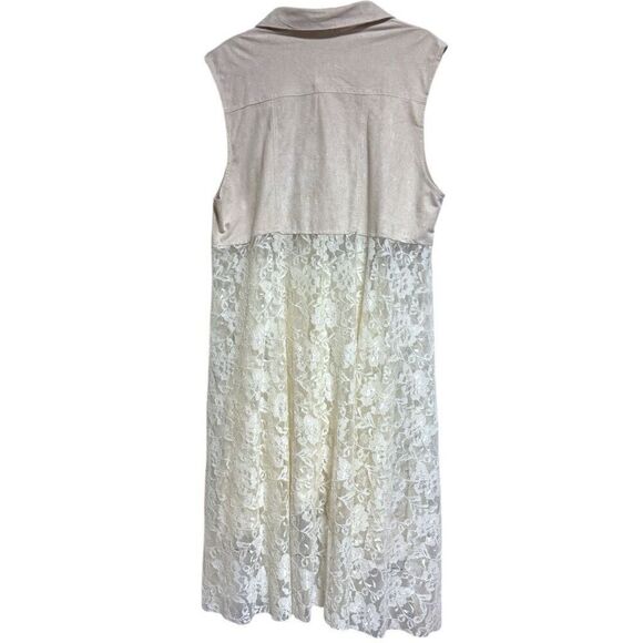 ORIGAMI Ivory White BOHO Western Sleeveless Cardigan Duster Suede & Lace Vest 2X - Picture 12 of 15